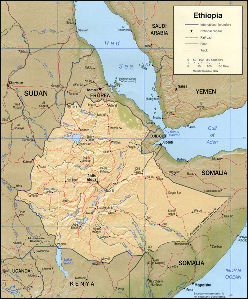 Map of Ethiopia - By CIA [Public domain], via Wikimedia Commons
